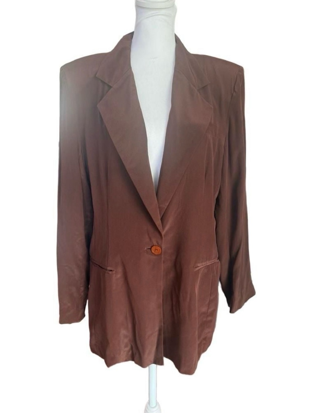 Vintage Diane von Furstenberg Womens 12 Brown 100% Silk Longline Blazer